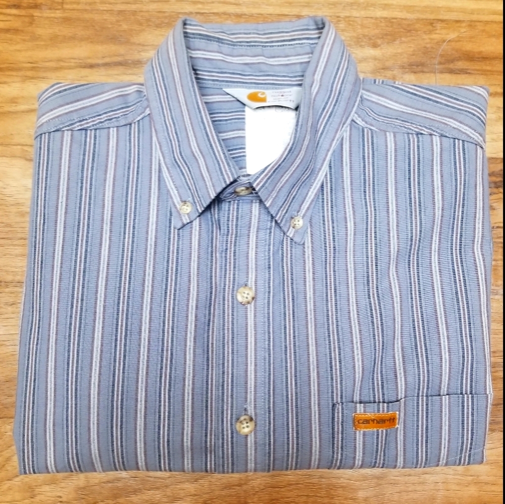 Carhartt Men's Blue Striped Cotton Button-Down Shirt